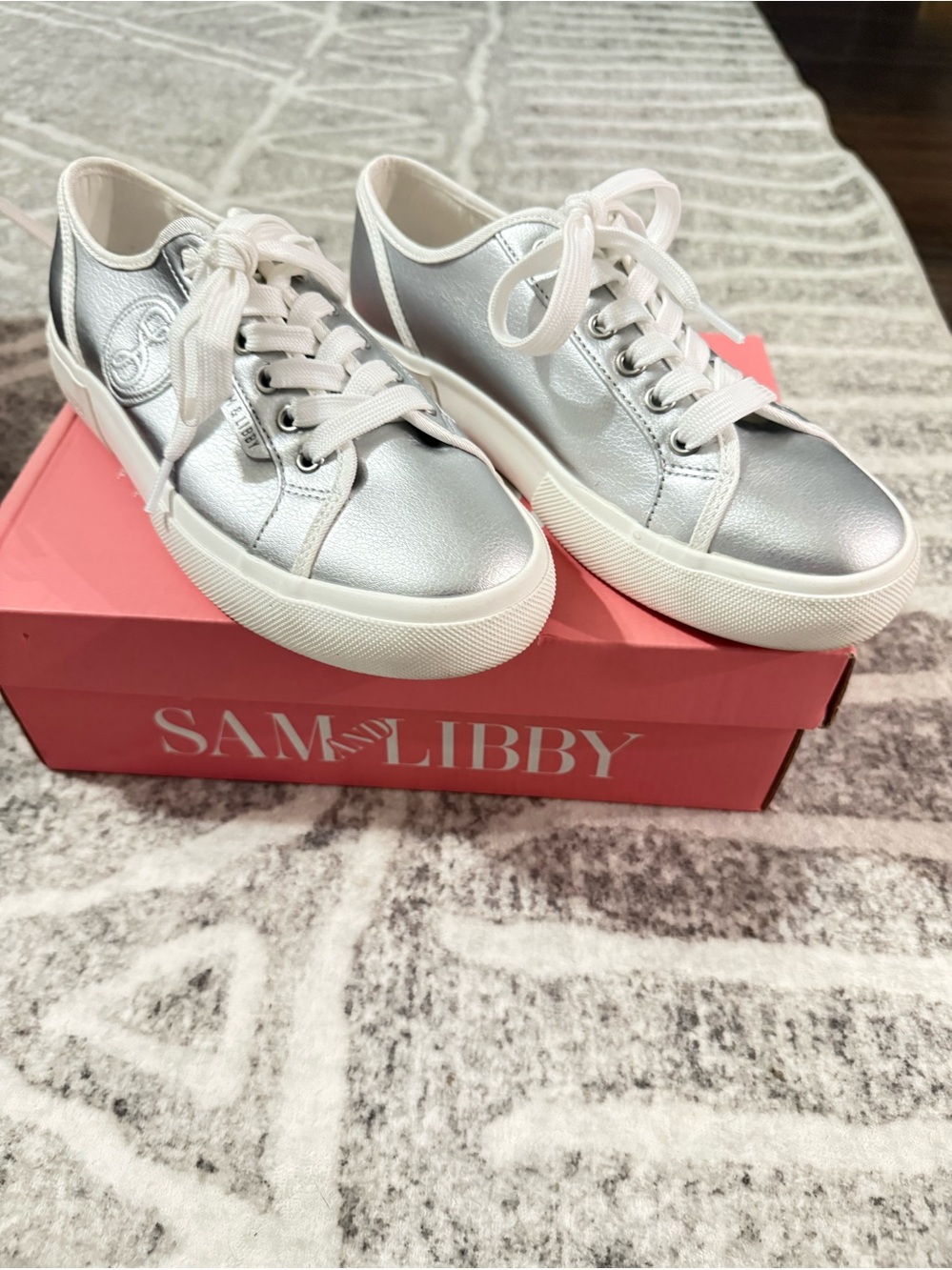Sam & Libby Metallic Silver Platform Lace-Up Sneakers